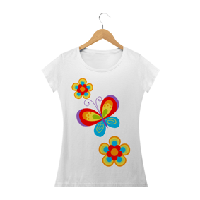 Camiseta feminina Jardim de BORBOLETAS