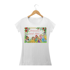 camiseta feminina Princesas e seus Pets