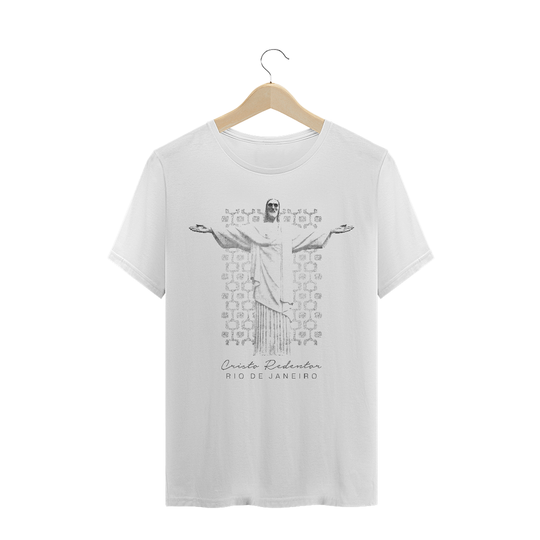 Nome do produto: Camiseta Masculina Cristo Redentor braços abertos calçadão Ipanema