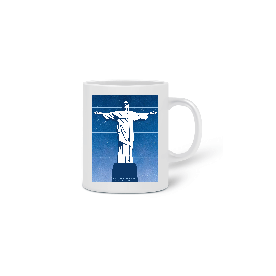 Nome do produto: Caneca Cristo Redentor azul e branco