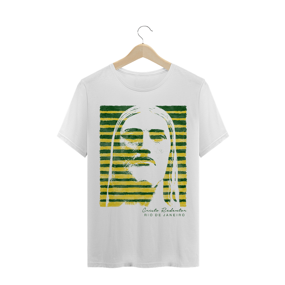 Camiseta Masculina Cristo Redentor verde e amarelo