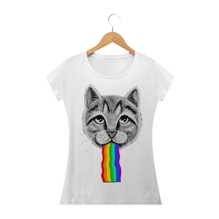 Camiseta Gatinho Vomitando arco íris