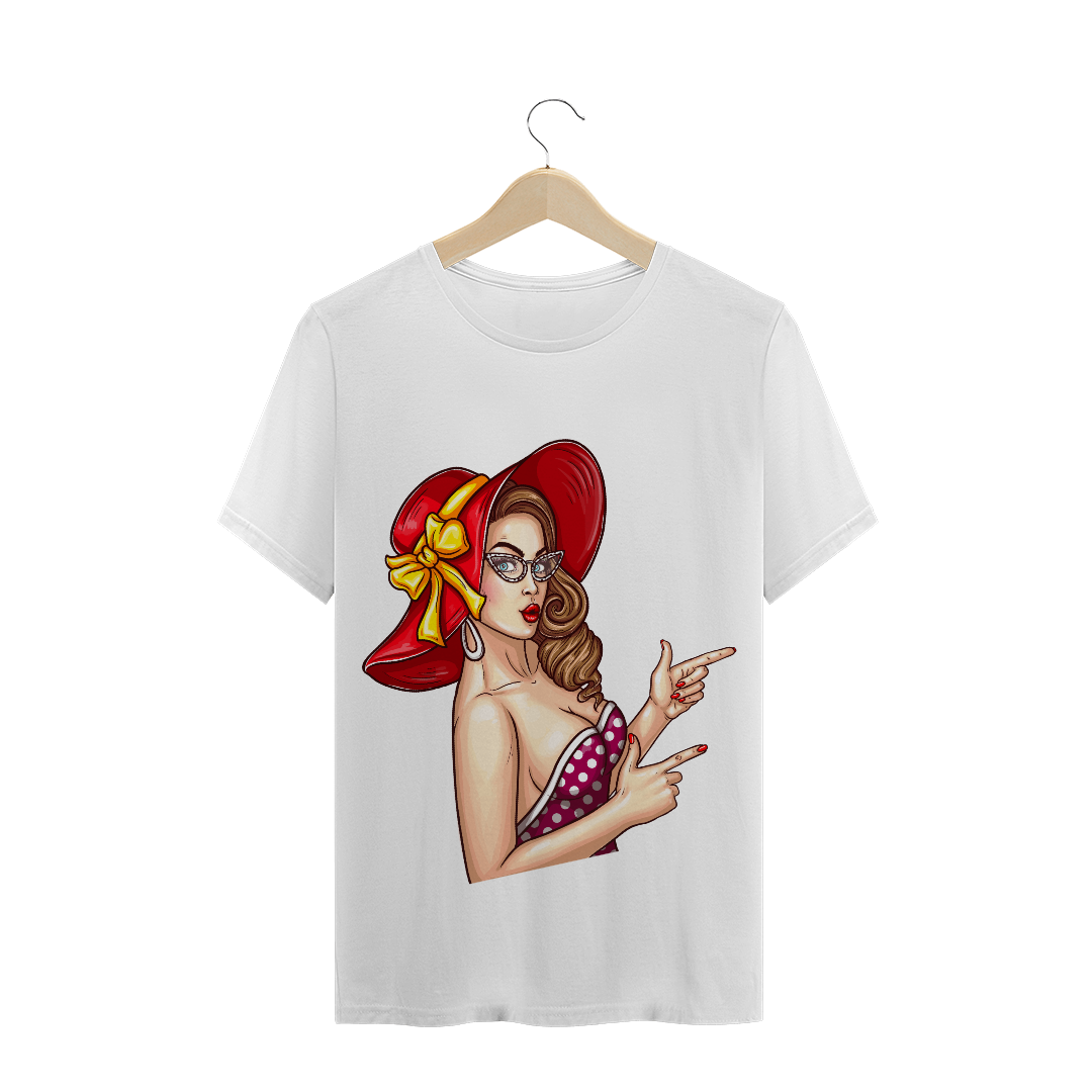 Nome do produto: Camiseta mulher chapéu vermelho 60s