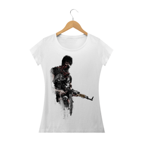 Camiseta Feminina Baby Long - Homem Segurando AK-47