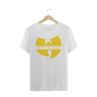 Nome do produtoCamiseta de Malha Quality Wu Tang Clan Logo Texto Tradicional Amarelo Claro