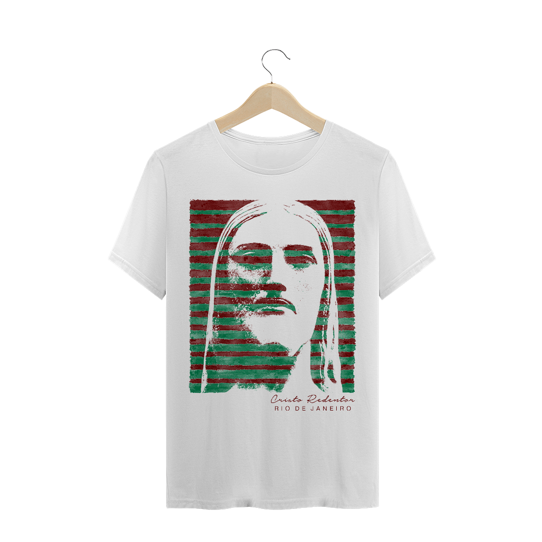 Camiseta Masculina Cristo Redentor verde e grená