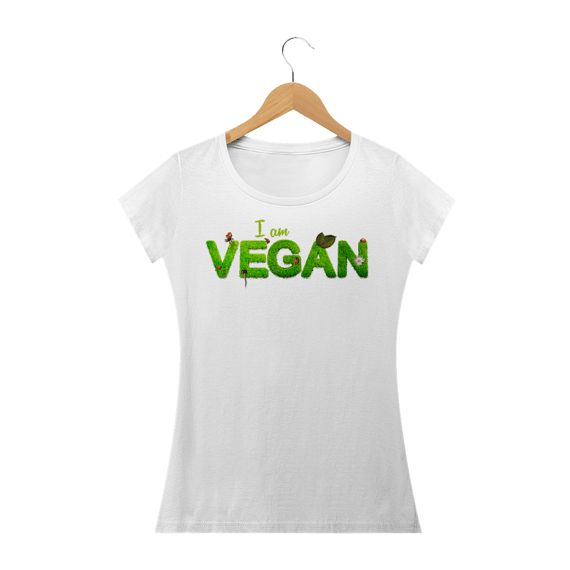 Camiseta Baby Long Quality Estampa Frase I am VEGAN