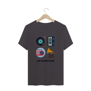 Nome do produtoCamiseta estonada Keep the Music Playing - cinza ou vermelha.