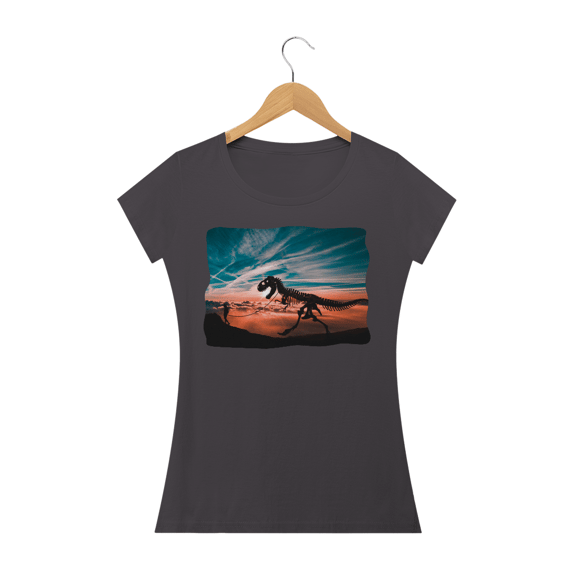 Camiseta Baby Long Estonada Estampa Passeando com Dinossauro