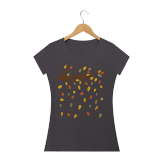 Nome do produto Camiseta Feminina Baby Long Estonada Estampa Folhas Outono
