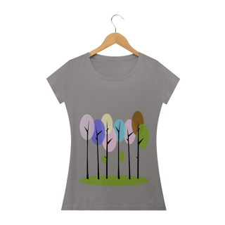 Nome do produto Camiseta Baby Long Quality Feminina Estampa Desenho Árvores Coloridas