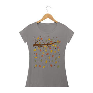 Nome do produto Camiseta Feminina Baby Long Quality Estampa Folhas Outono