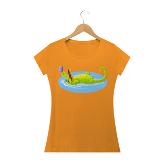 Nome do produto Camiseta Baby Long Quality Feminina Estampa Jacaré Relaxando na Água