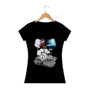 Nome do produtoBaby Look - Drummer Skull - preta, azul royal.