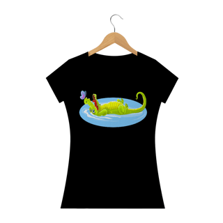 Nome do produto Camiseta Baby Long Quality Feminina Estampa Jacaré Relaxando na Água
