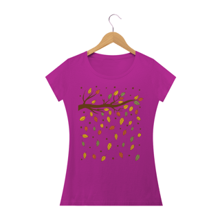 Nome do produto Camiseta Feminina Baby Long Quality Estampa Folhas Outono