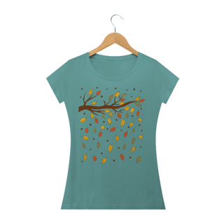 Nome do produto Camiseta Feminina Baby Long Estonada Estampa Folhas Outono