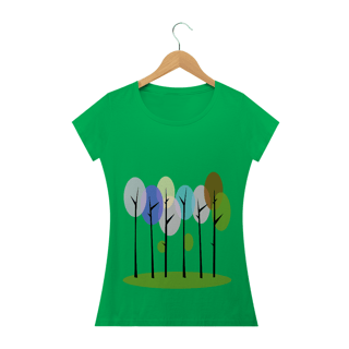 Nome do produto Camiseta Baby Long Quality Feminina Estampa Desenho Árvores Coloridas