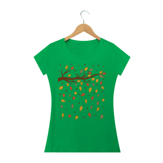 Nome do produto Camiseta Feminina Baby Long Quality Estampa Folhas Outono