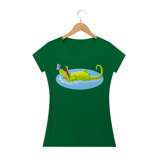Nome do produto Camiseta Baby Long Quality Feminina Estampa Jacaré Relaxando na Água