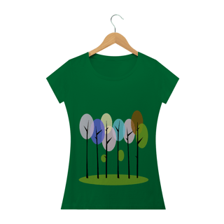 Nome do produto Camiseta Baby Long Quality Feminina Estampa Desenho Árvores Coloridas