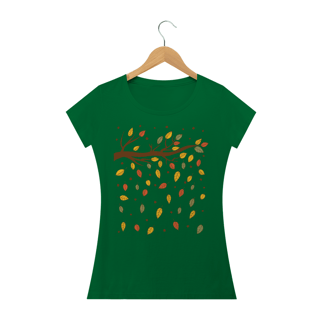 Nome do produto Camiseta Feminina Baby Long Quality Estampa Folhas Outono