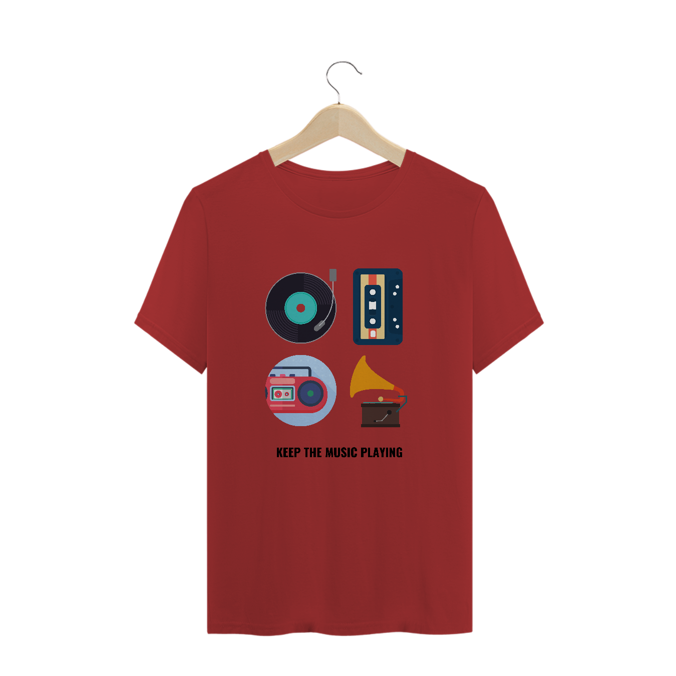 Camiseta estonada Keep the Music Playing - cinza ou vermelha.