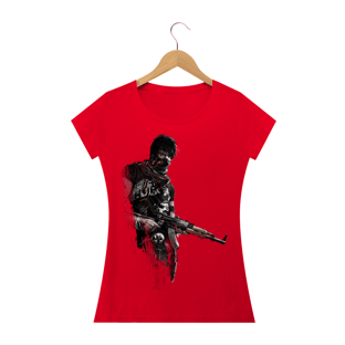 Nome do produtoCamiseta Feminina Baby Long - Homem Segurando AK-47