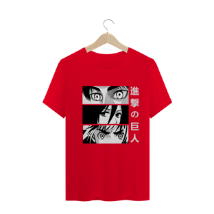 Nome do produtoT-Shirt Attack On Titan - Eren, Mikasa e Armin