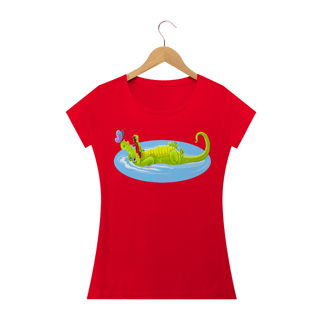 Nome do produto Camiseta Baby Long Quality Feminina Estampa Jacaré Relaxando na Água