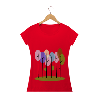 Nome do produto Camiseta Baby Long Quality Feminina Estampa Desenho Árvores Coloridas