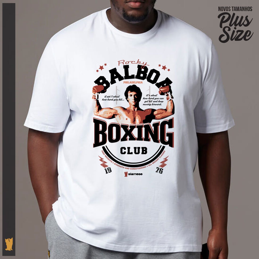 Nome do produto: SIAMESE PLUS SIZE ROCKY BALBOA BOXING CLUB