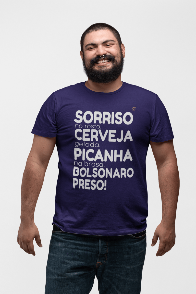 Nome do produto: T-shirt Plus Size Bolsonaro Preso!