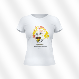 Nome do produtoBaby Look Branca - Criatividade, Einstein