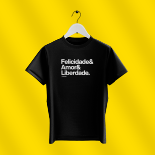 Nome do produtoCamiseta preta - Felicidade & Amor & Liberdade
