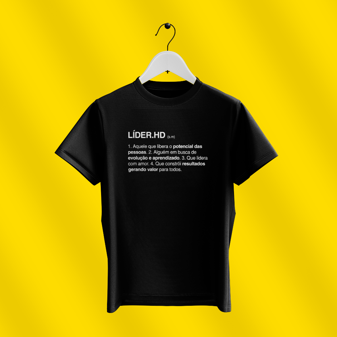 Nome do produto: Camiseta preta - LÍDER.HD, significado