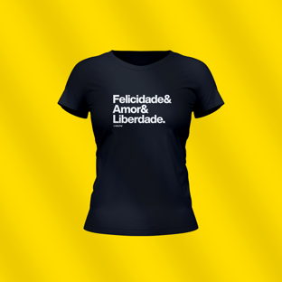 Nome do produtoBaby Look preta - Felicidade & Amor & Liberdade