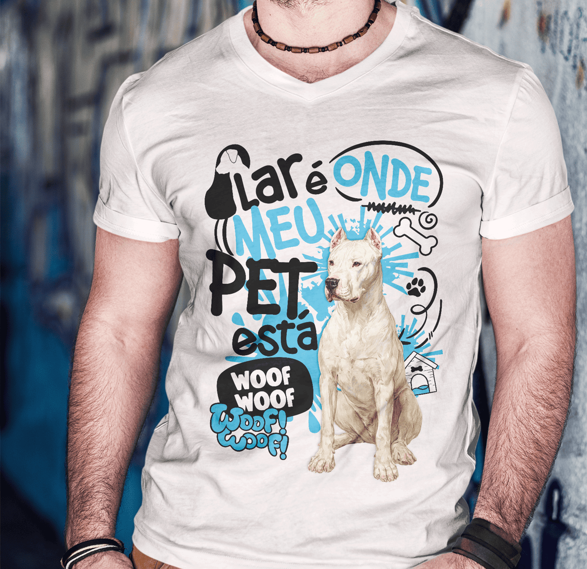 Nome do produto: Camisa Tecido Unissex - Lar de Pet - Dogo Argentino