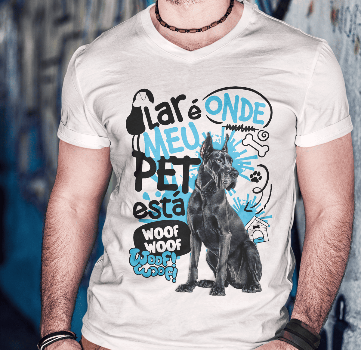 Nome do produto: Camisa Tecido Unissex - Lar de Pet - Dogue Alemão