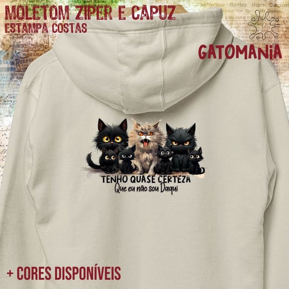Moletom Zíper Gato Preto - Tenho quase certeza