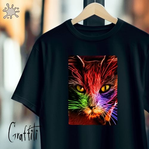 Camiseta Graffiti Gato Neon