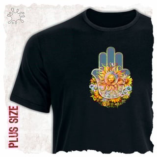 Nome do produtoCamiseta Plus Hamsá Solar (Proteção)