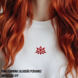 Nome do produtocamiseta Pima Fem (alg. peruano) Flor de Lótus Vermelha (efeito brilho)