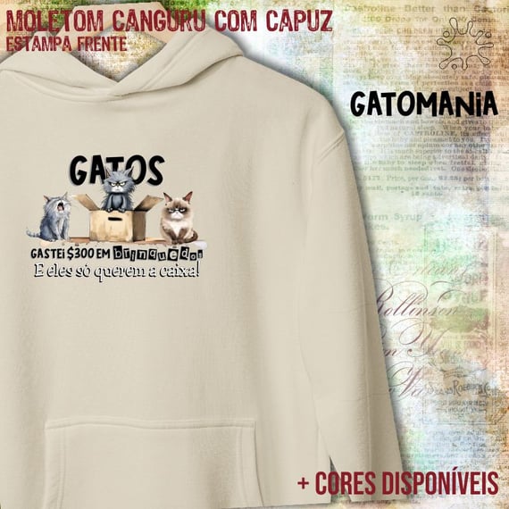 Moletom canguru Gatos só querem a caixa