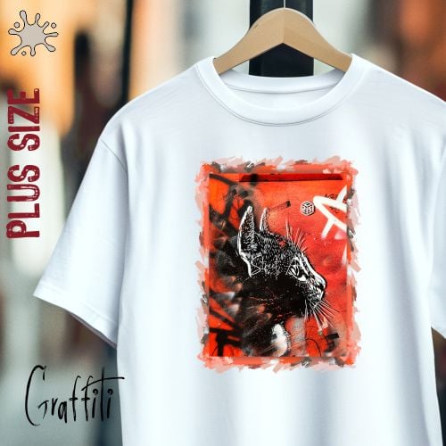 Camiseta Plus Graffiti Olhar de Gato