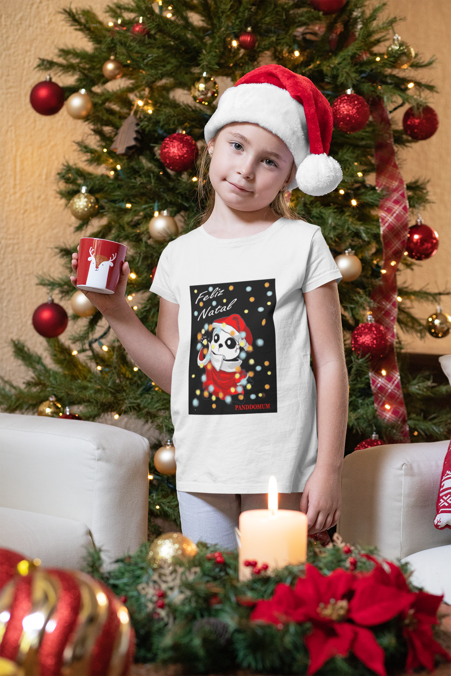 Camiseta Infantil Panda Noel