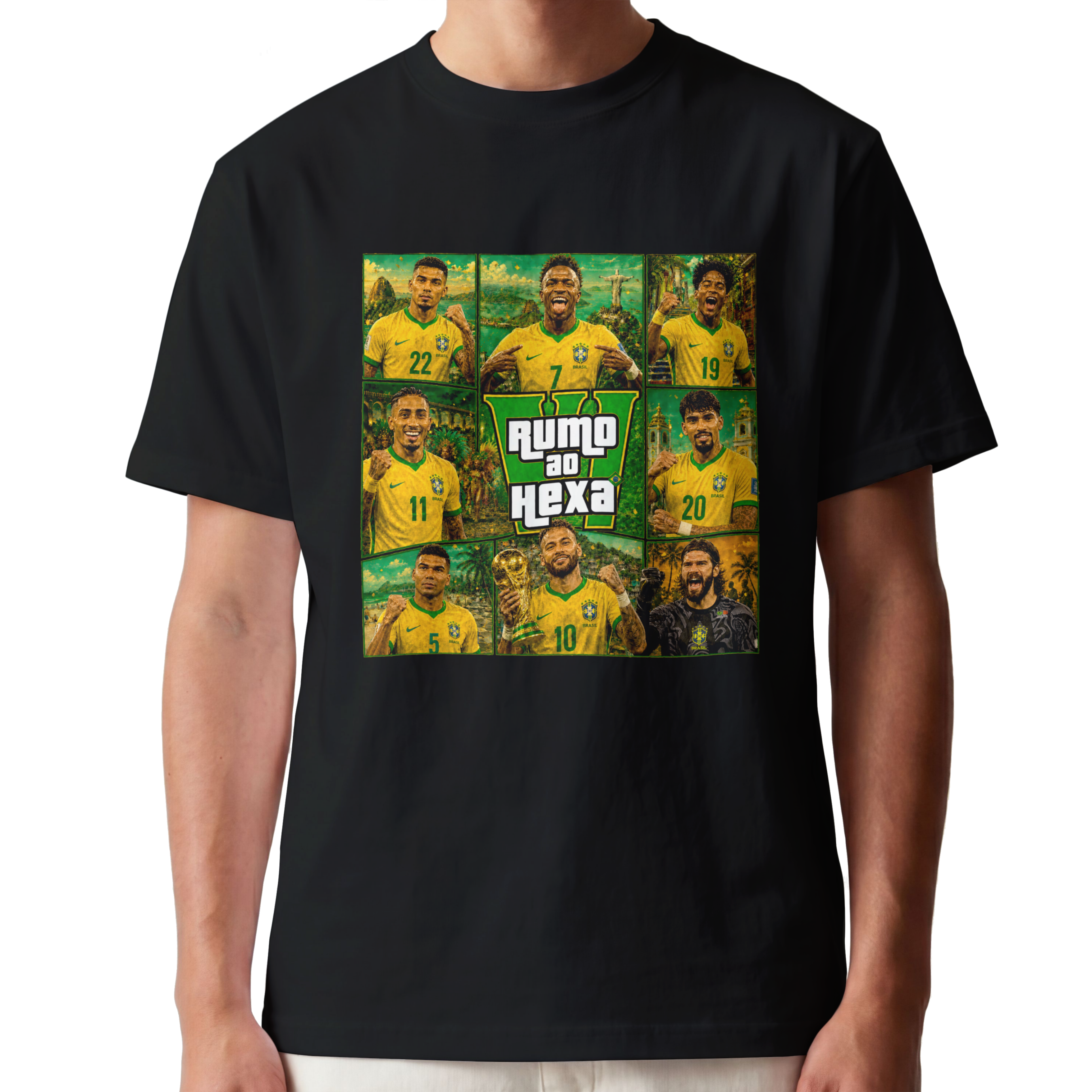 Camiseta Brasil Rumo ao Hexa – Coleção Inspiração GTA | Armário Nerd