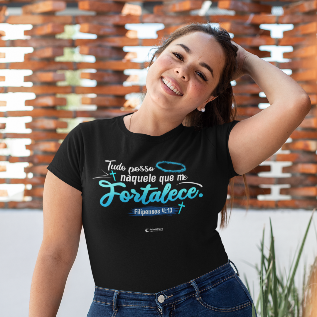 Camiseta feminina Plus Size - Tudo posso naquele que me fortalece