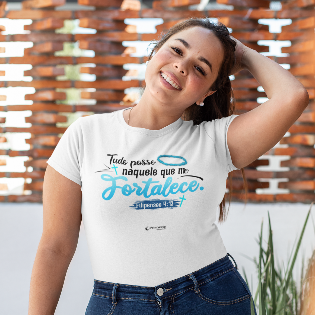 Camiseta feminina Plus Size - Tudo posso naquele que me fortalece