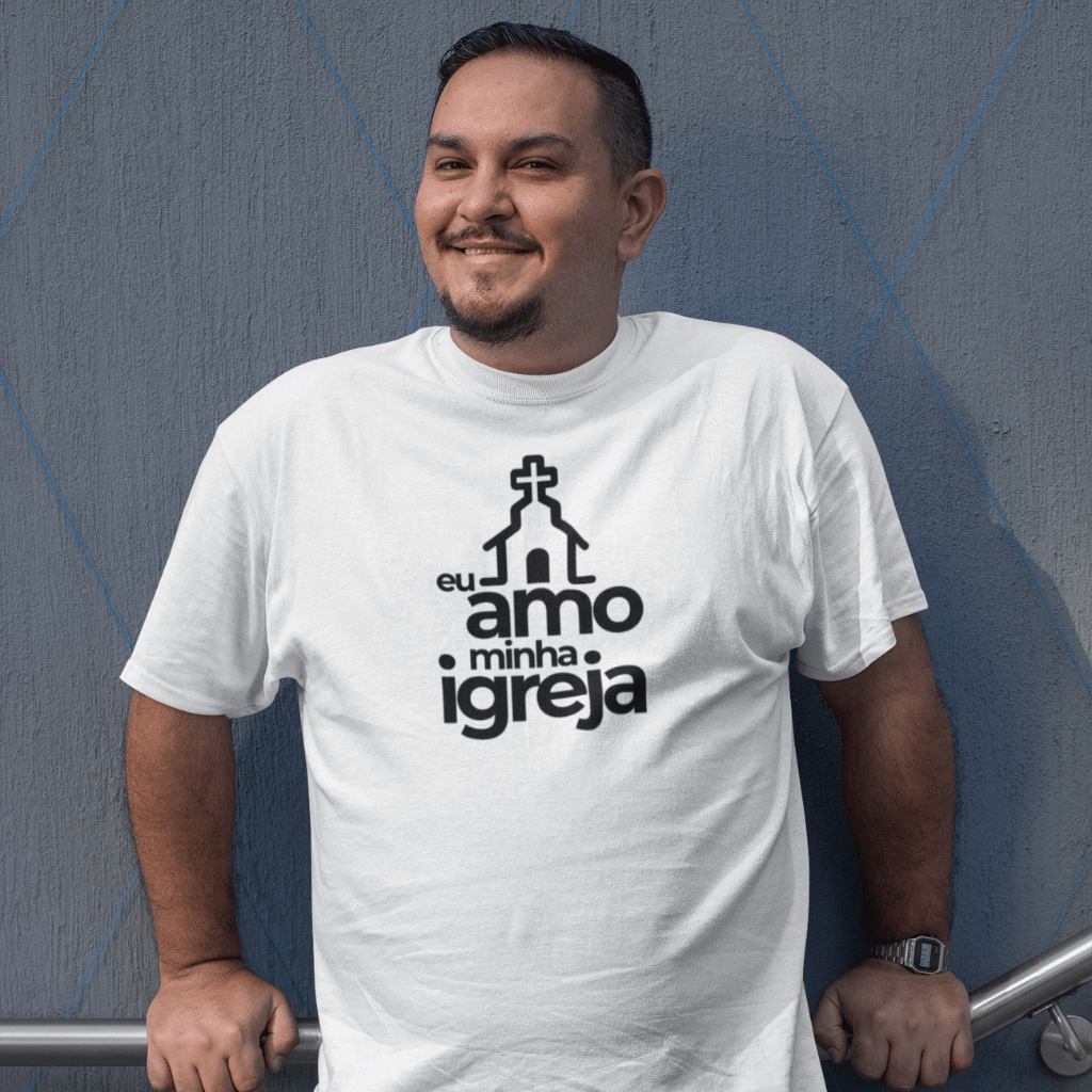 Nome do produto: Camiseta masculina - Eu amo minha igreja